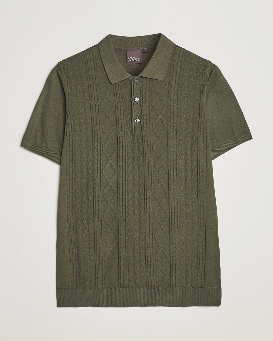 Homme | Polos | Oscar Jacobson | Bard Short Sleeve Structured Cotton Polo Olive