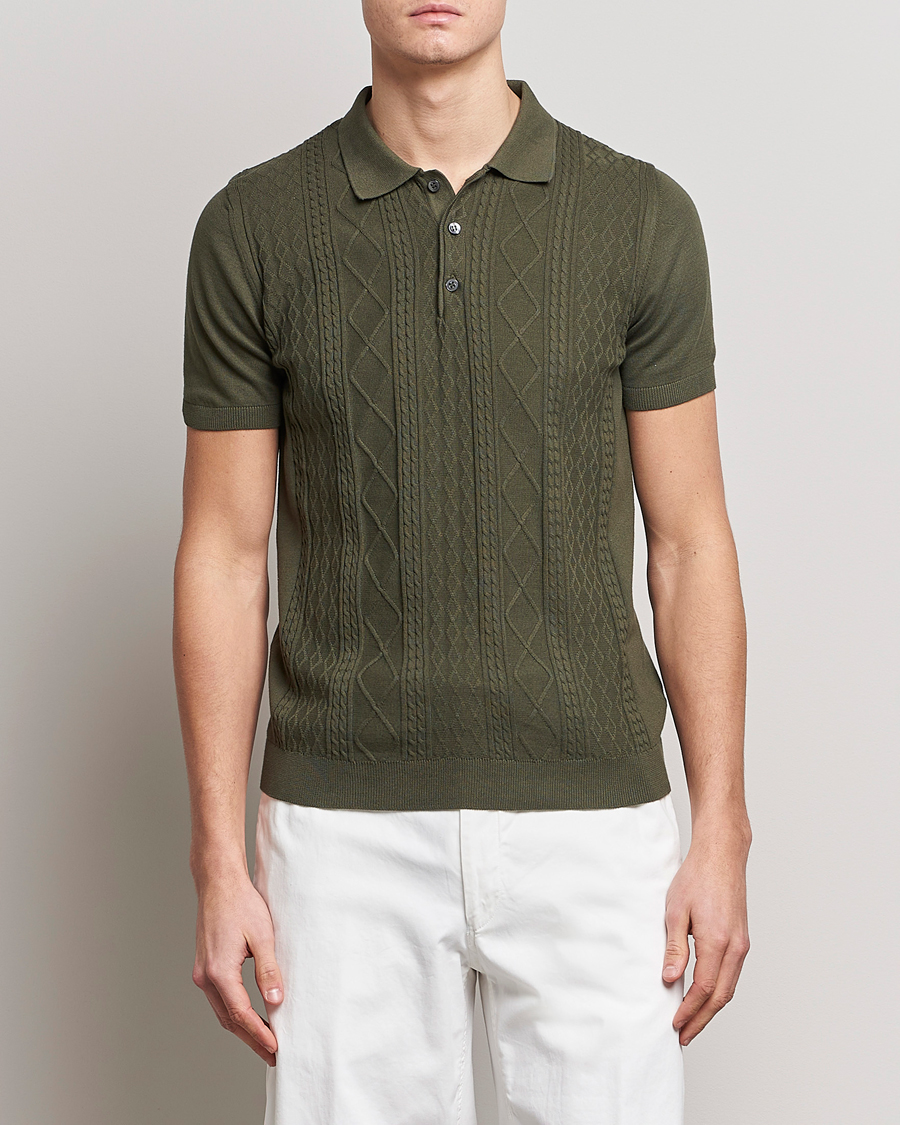 Homme | Polos | Oscar Jacobson | Bard Short Sleeve Structured Cotton Polo Olive