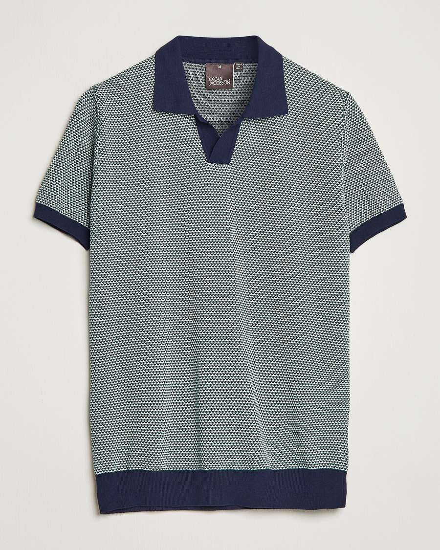 Homme | Polos | Oscar Jacobson | Dalius Cotton Woven Structure Cotton Polo Green