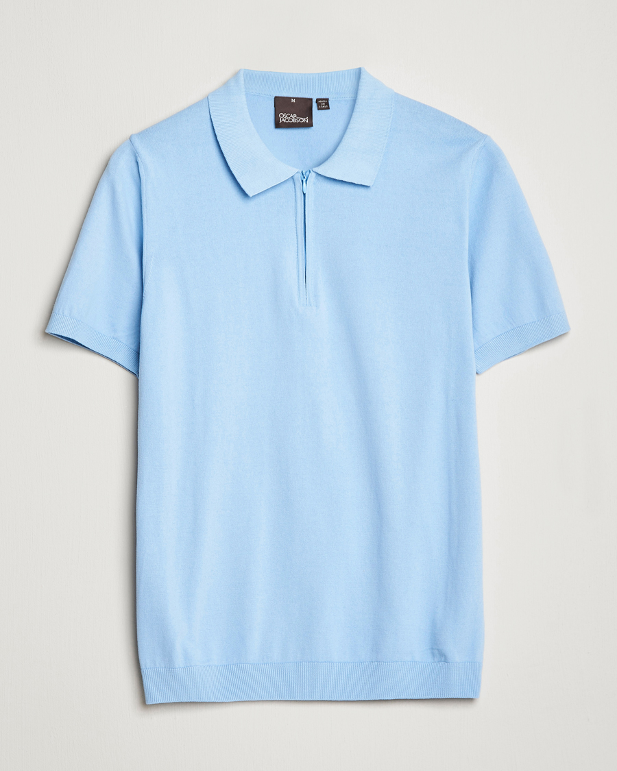 Homme | Polos | Oscar Jacobson | Otto Short Sleeve Zip Polo Light Blue