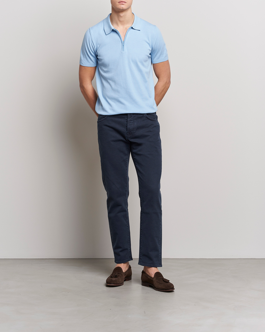 Homme | Polos | Oscar Jacobson | Otto Short Sleeve Zip Polo Light Blue