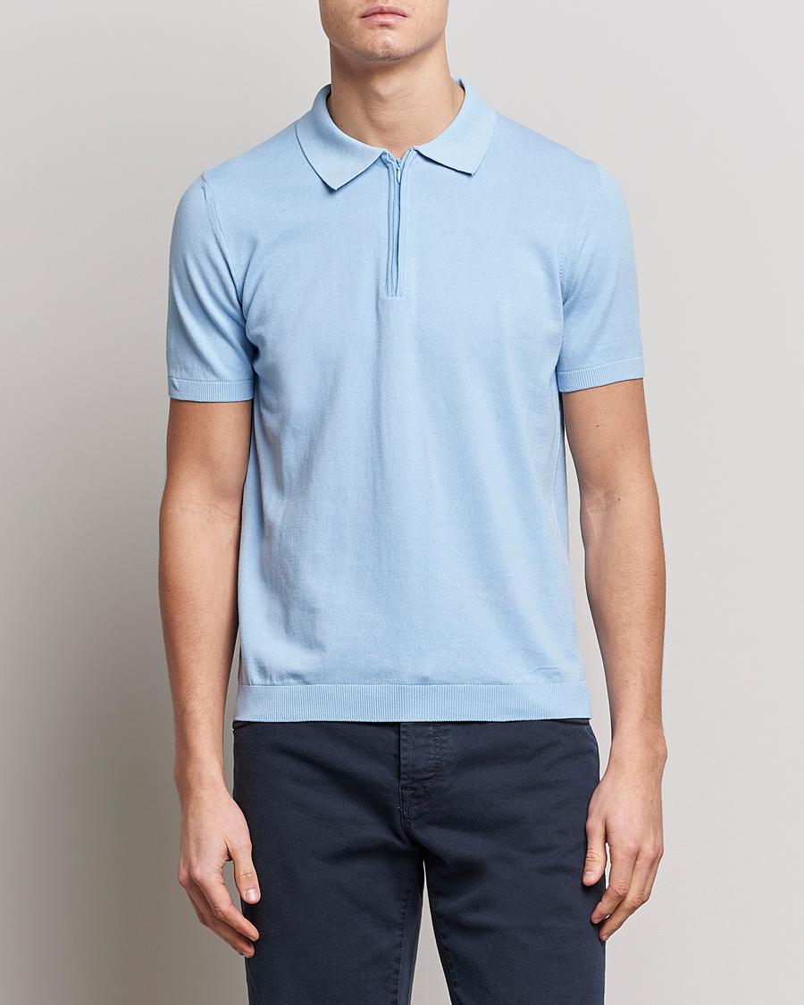 Homme | Polos | Oscar Jacobson | Otto Short Sleeve Zip Polo Light Blue
