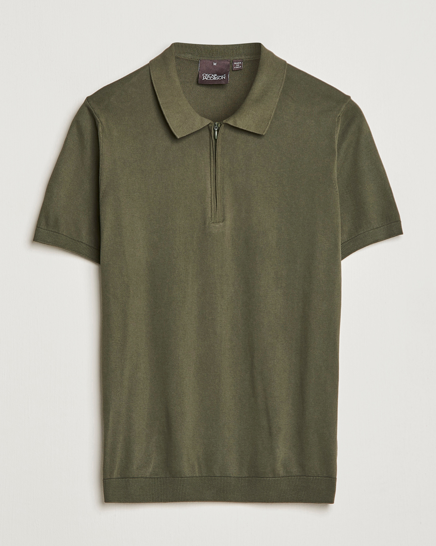 Homme | Polos | Oscar Jacobson | Otto Short Sleeve Zip Polo Olive