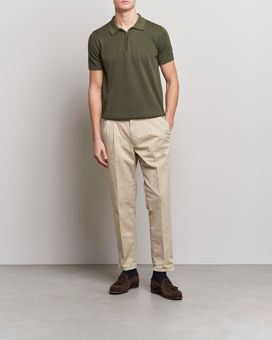 Homme | Polos | Oscar Jacobson | Otto Short Sleeve Zip Polo Olive