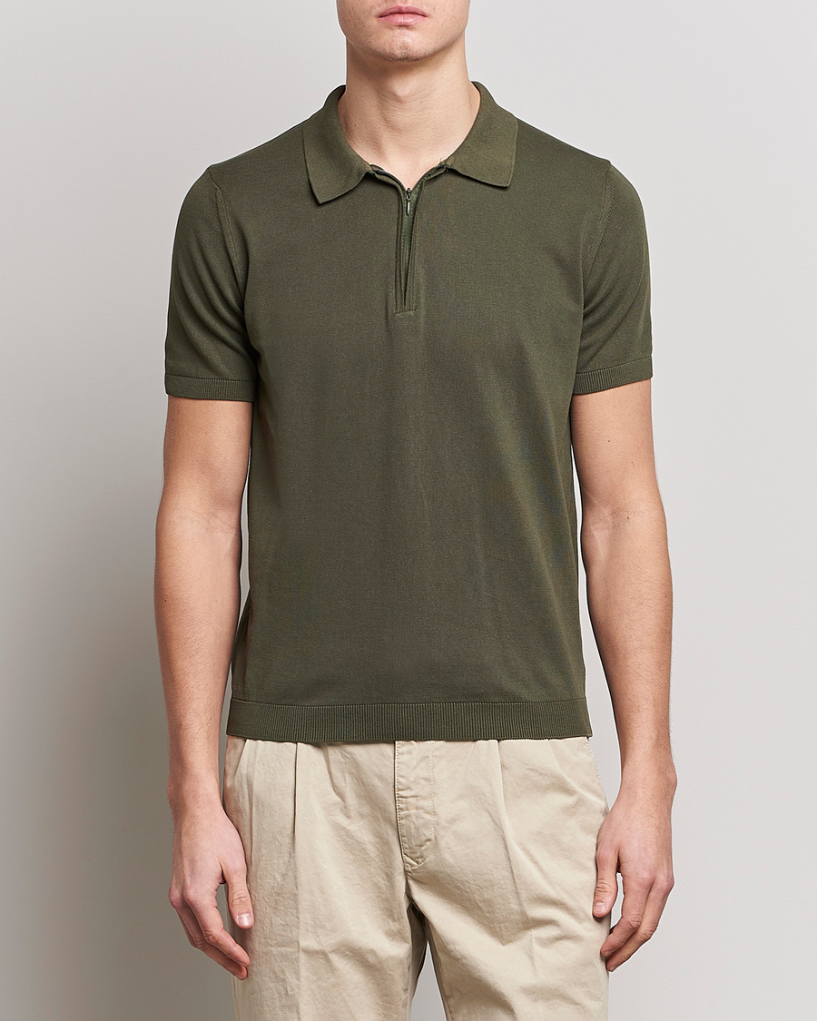 Homme | Polos | Oscar Jacobson | Otto Short Sleeve Zip Polo Olive