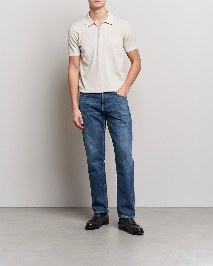 Homme | Polos | Oscar Jacobson | Otto Short Sleeve Zip Polo Creme