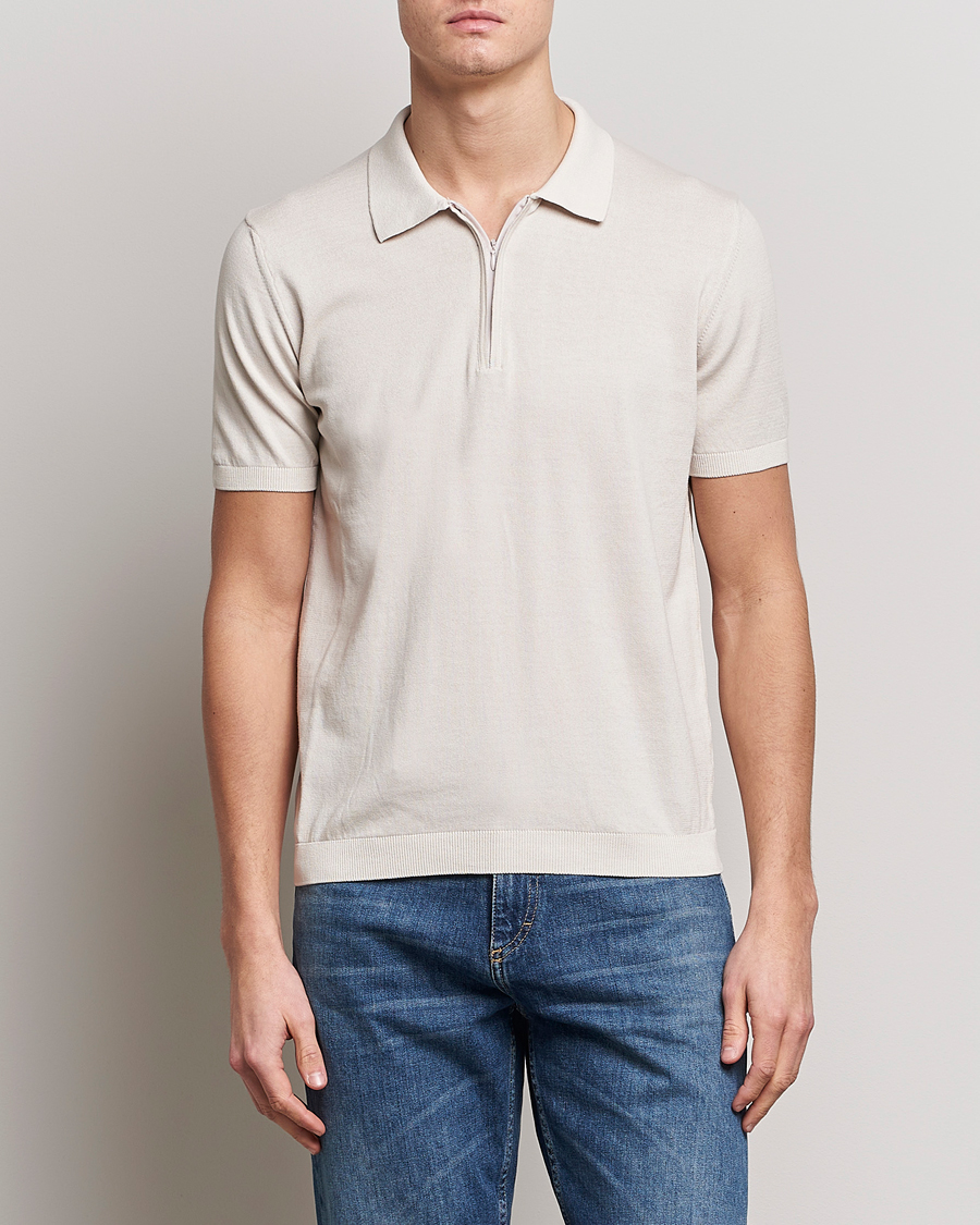 Homme | Polos | Oscar Jacobson | Otto Short Sleeve Zip Polo Creme