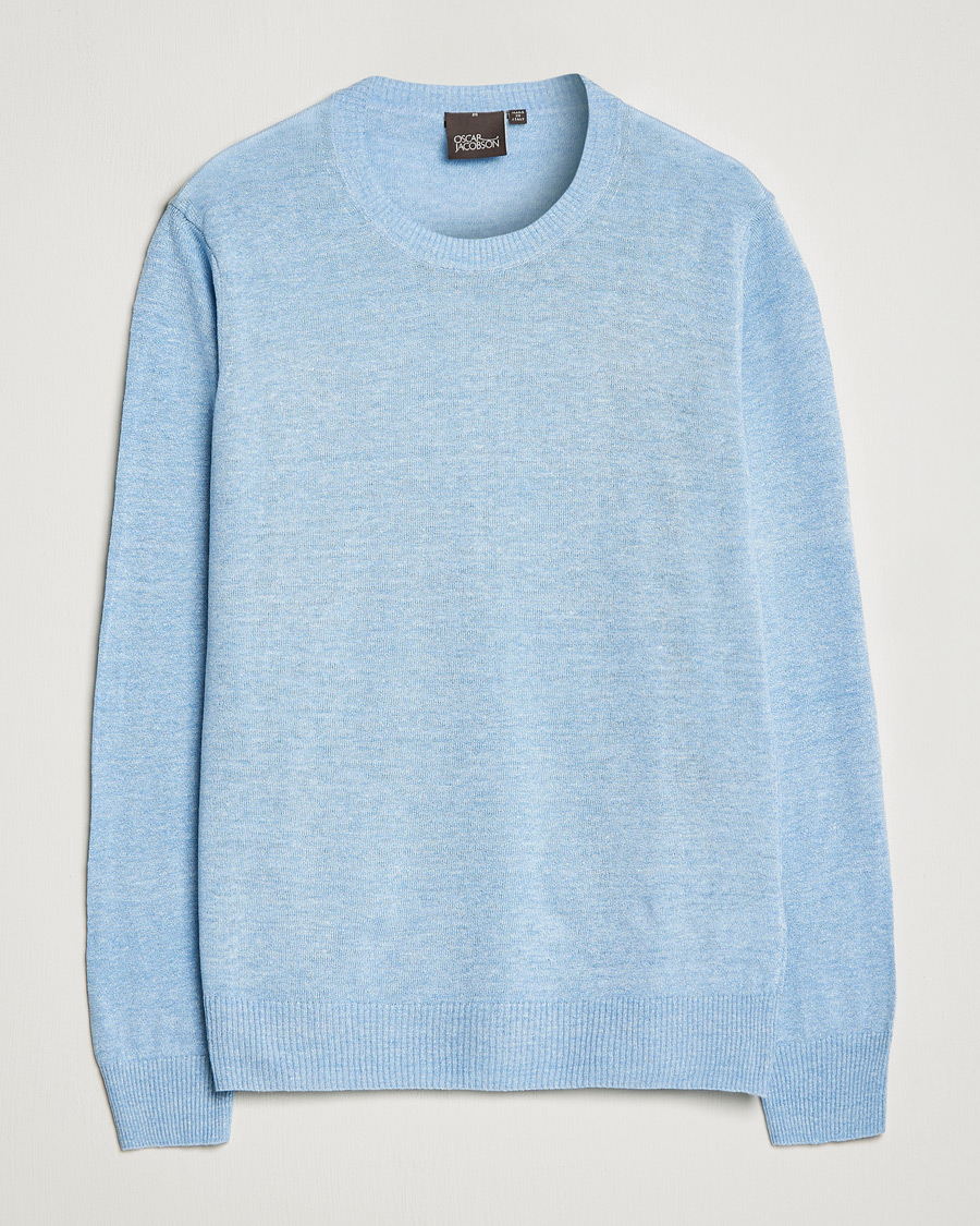 Homme | Pulls Et Tricots | Oscar Jacobson | Valter Linen/Cotton Crew Neck Light Blue