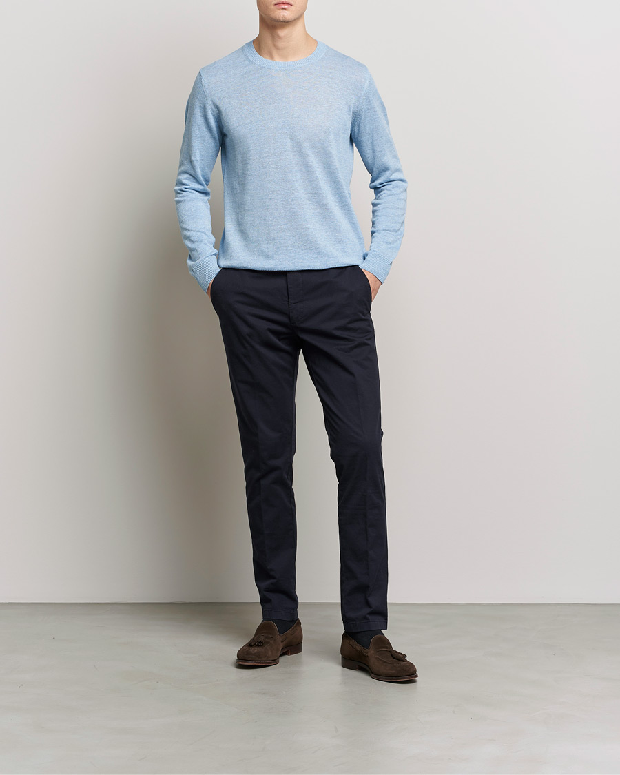 Homme | Pulls Et Tricots | Oscar Jacobson | Valter Linen/Cotton Crew Neck Light Blue