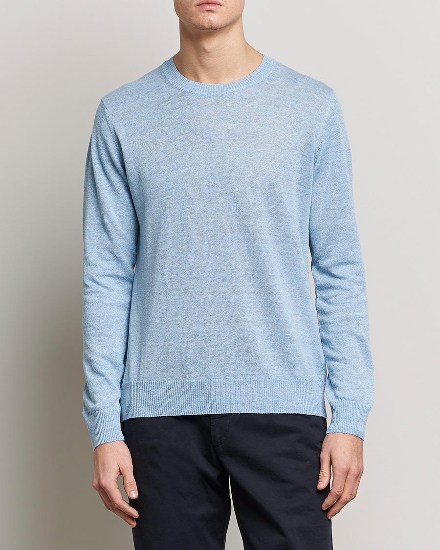 Homme | Pulls Et Tricots | Oscar Jacobson | Valter Linen/Cotton Crew Neck Light Blue