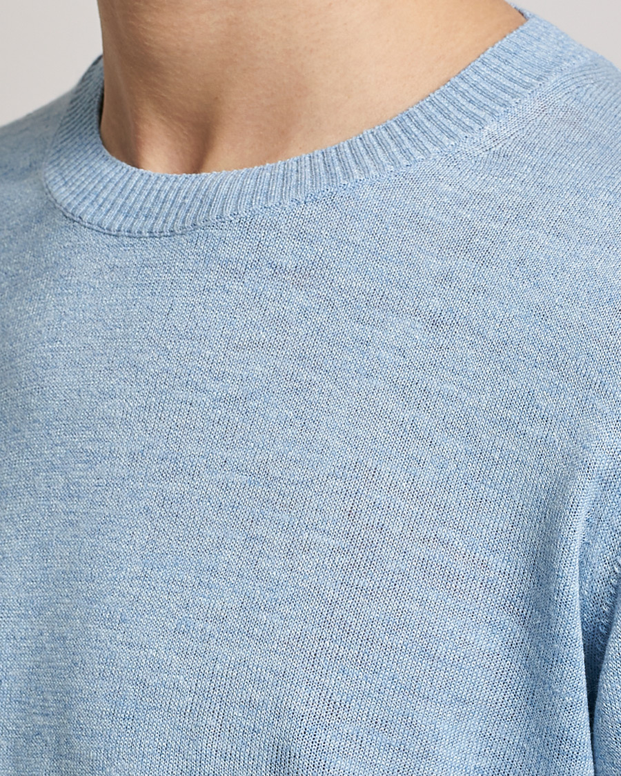 Homme | Pulls Et Tricots | Oscar Jacobson | Valter Linen/Cotton Crew Neck Light Blue