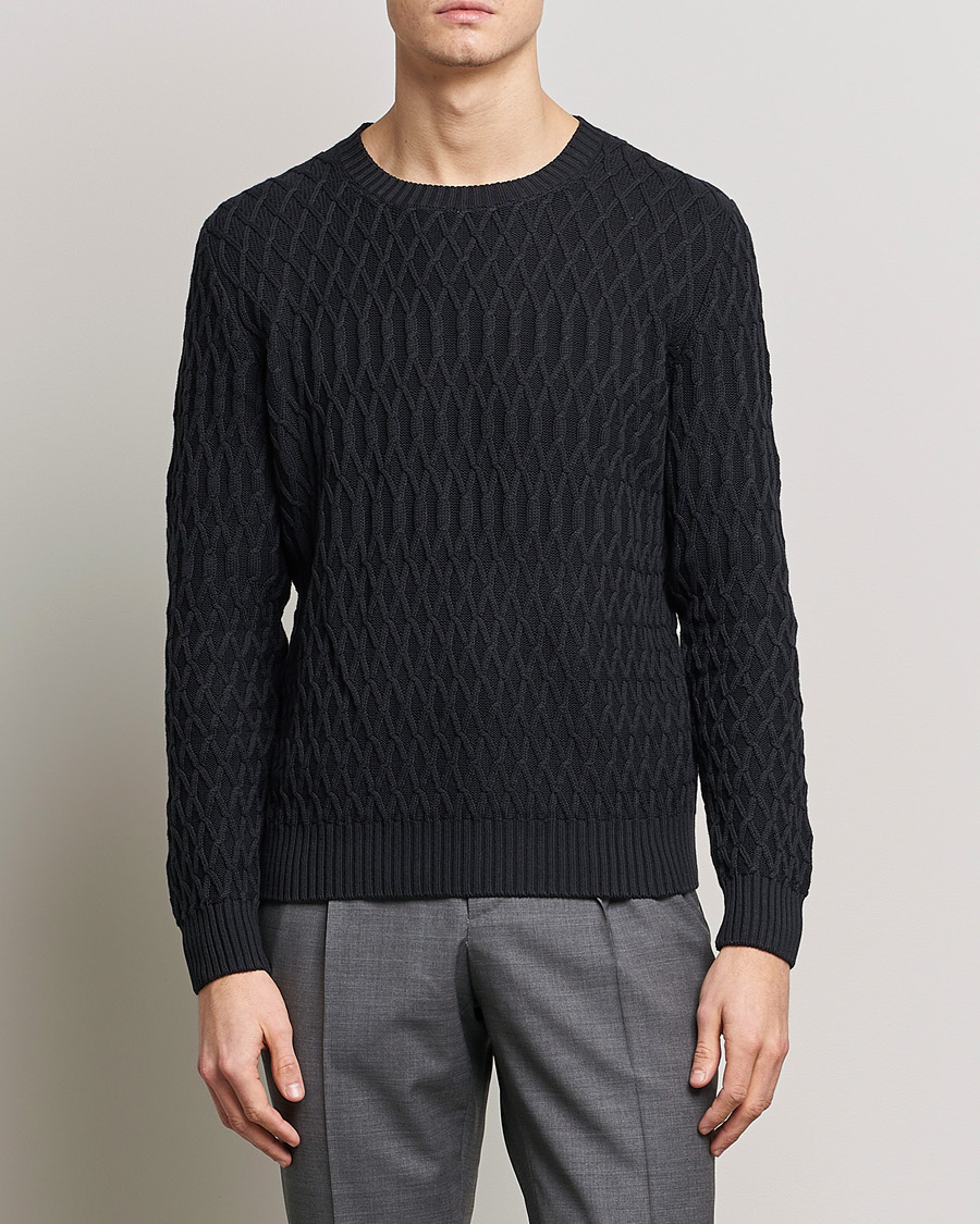 Homme | Pulls Et Tricots | Oscar Jacobson | Cotton Fisherman Sweatshirt Navy