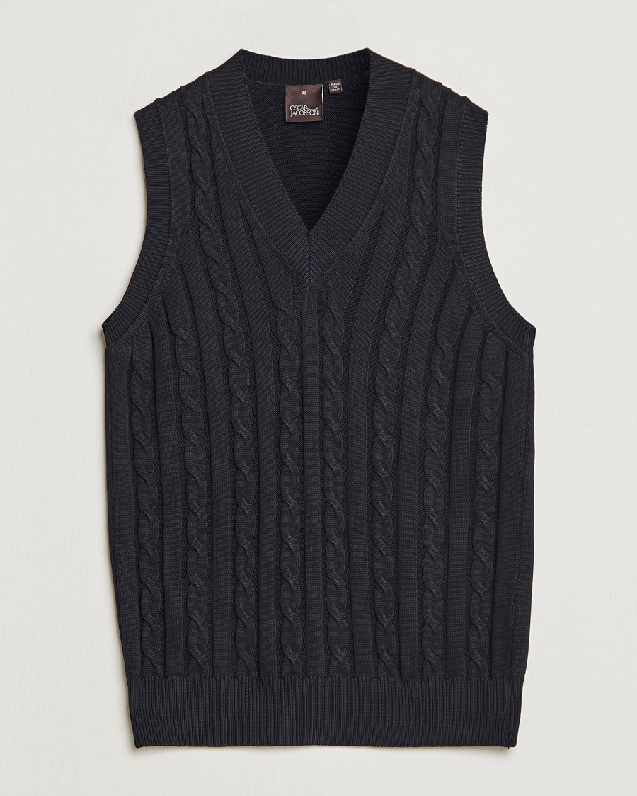 Homme | Pulls Et Tricots | Oscar Jacobson | Lucas Cable Knitted Vest Navy