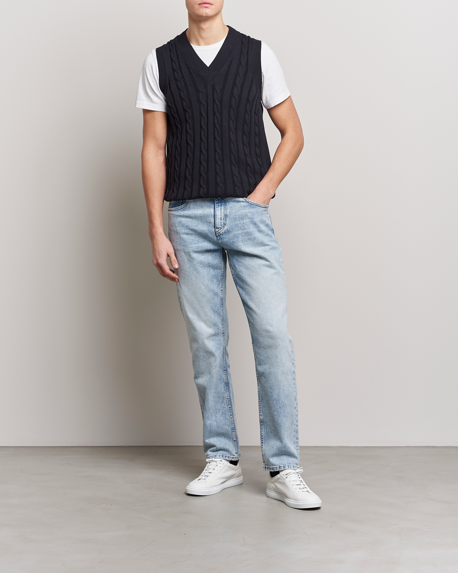 Homme | Pulls Et Tricots | Oscar Jacobson | Lucas Cable Knitted Vest Navy