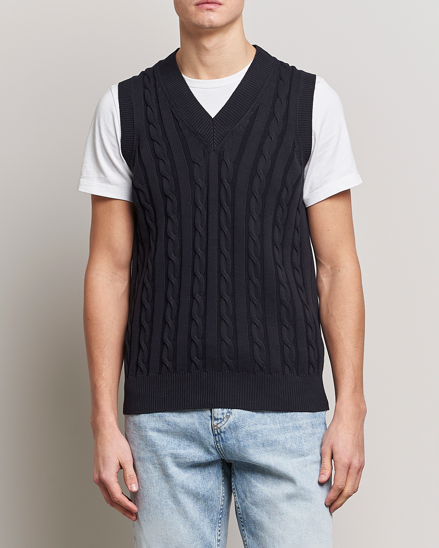 Homme | Pulls Et Tricots | Oscar Jacobson | Lucas Cable Knitted Vest Navy