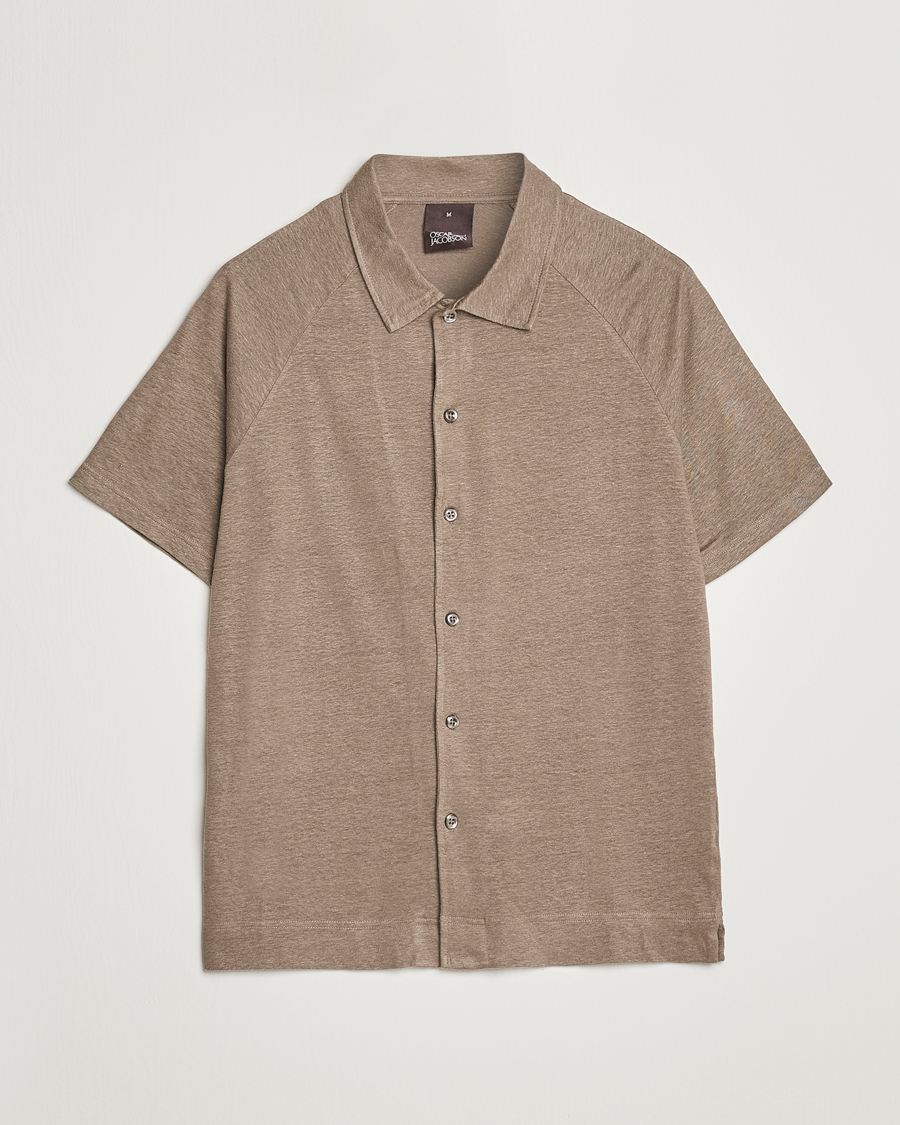 Homme | Chemises | Oscar Jacobson | Albin Short Sleeve Linen Polo Taupe