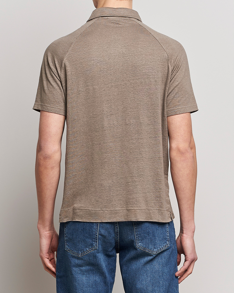 Homme | Chemises | Oscar Jacobson | Albin Short Sleeve Linen Polo Taupe