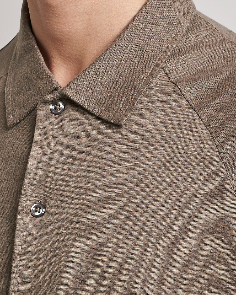 Homme | Chemises | Oscar Jacobson | Albin Short Sleeve Linen Polo Taupe
