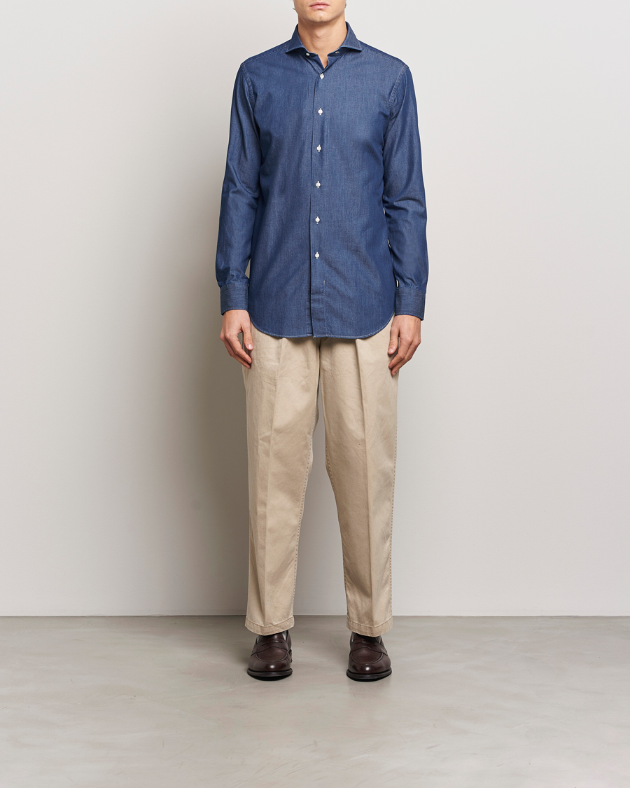 Homme | Chemises | Kamakura Shirts | Slim Fit Denim Shirt Dark Indigo