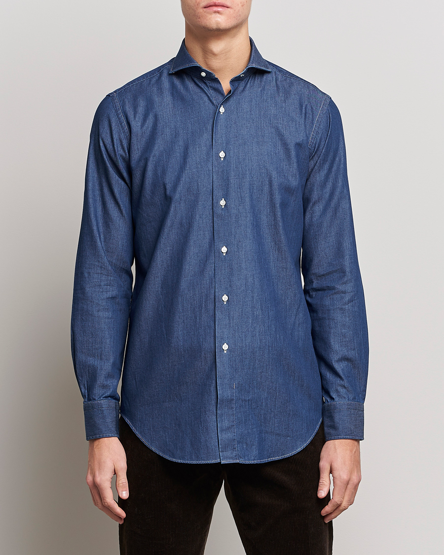 Homme | Chemises En Denim | Kamakura Shirts | Slim Fit Denim Shirt Dark Indigo