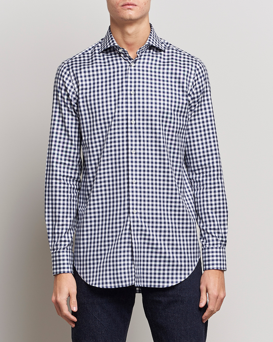 Homme | Chemises Décontractées | Kamakura Shirts | Slim Fit Gingham Shirt Navy