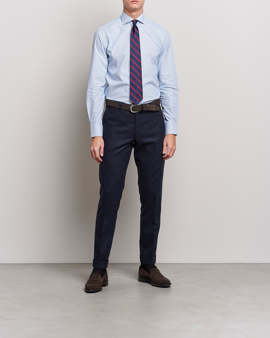Homme | Chemises D'Affaires | Kamakura Shirts | Slim Fit Striped Broadcloth Shirt Light Blue