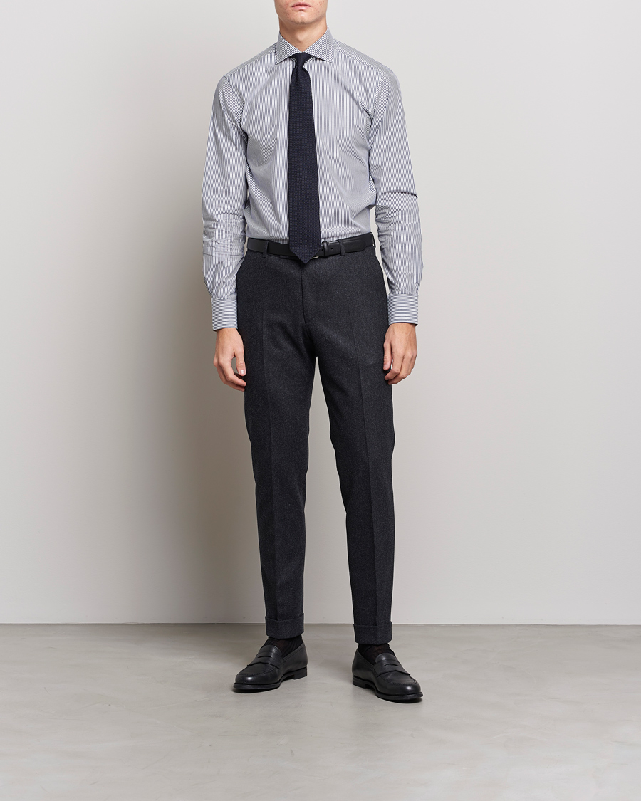 Homme | Chemises D'Affaires | Kamakura Shirts | Slim Fit Striped Broadcloth Shirt Navy