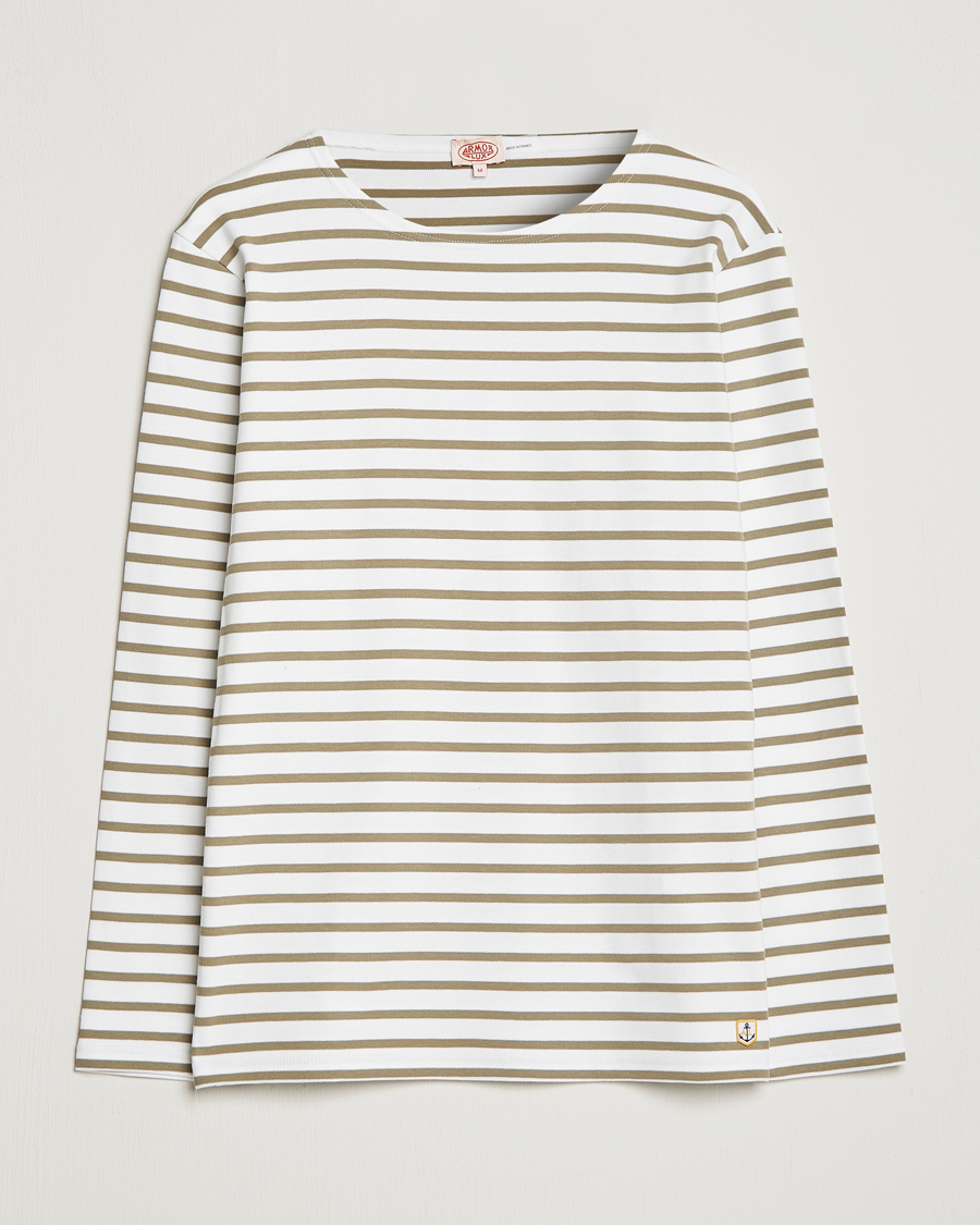 Homme | T-shirts | Armor-lux | Houat Héritage Stripe Longsleeve T-shirt Blanc/Argile