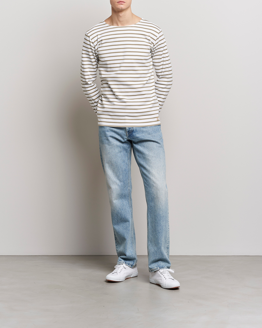 Homme | T-shirts | Armor-lux | Houat Héritage Stripe Longsleeve T-shirt Blanc/Argile