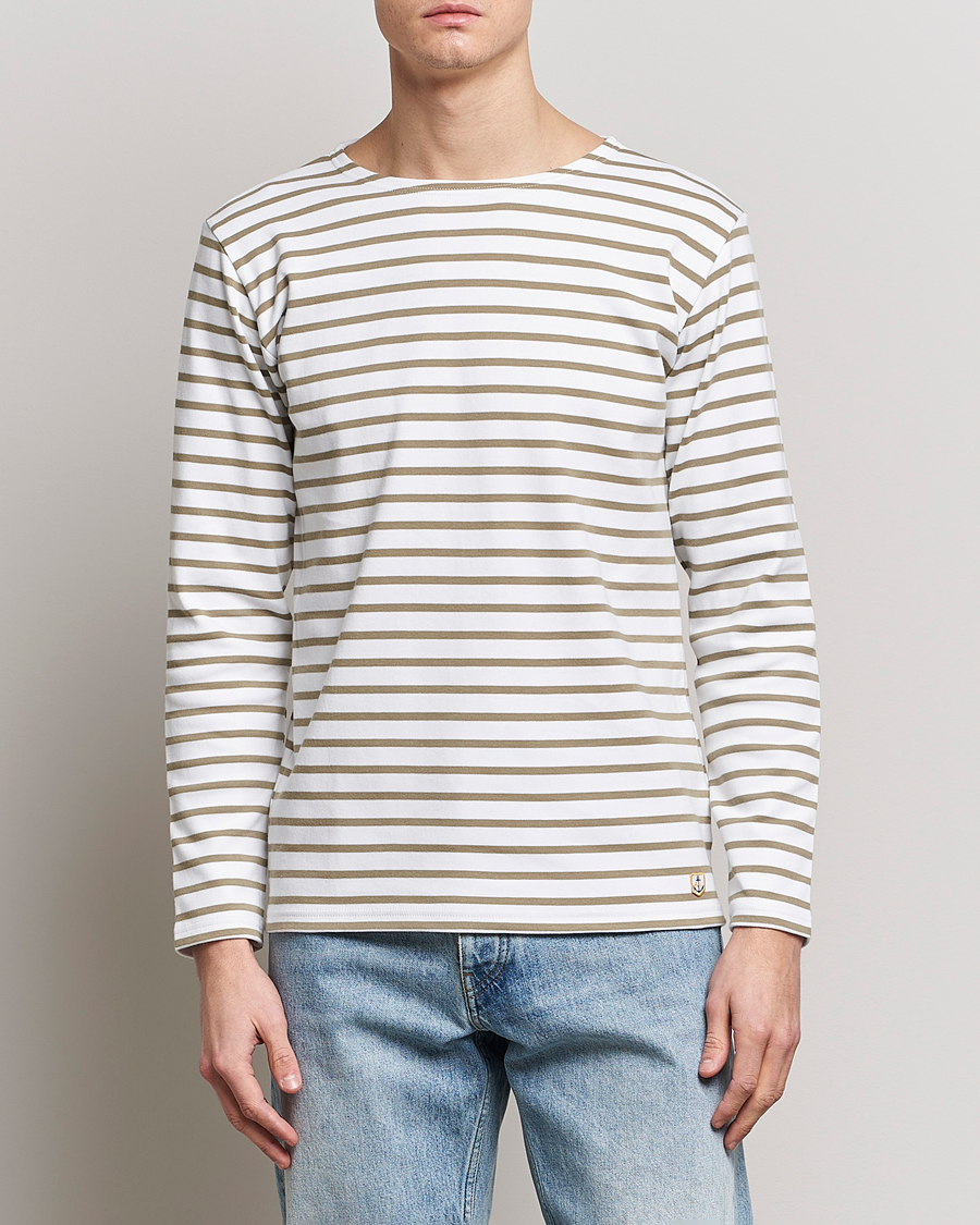 Homme | T-shirts | Armor-lux | Houat Héritage Stripe Longsleeve T-shirt Blanc/Argile