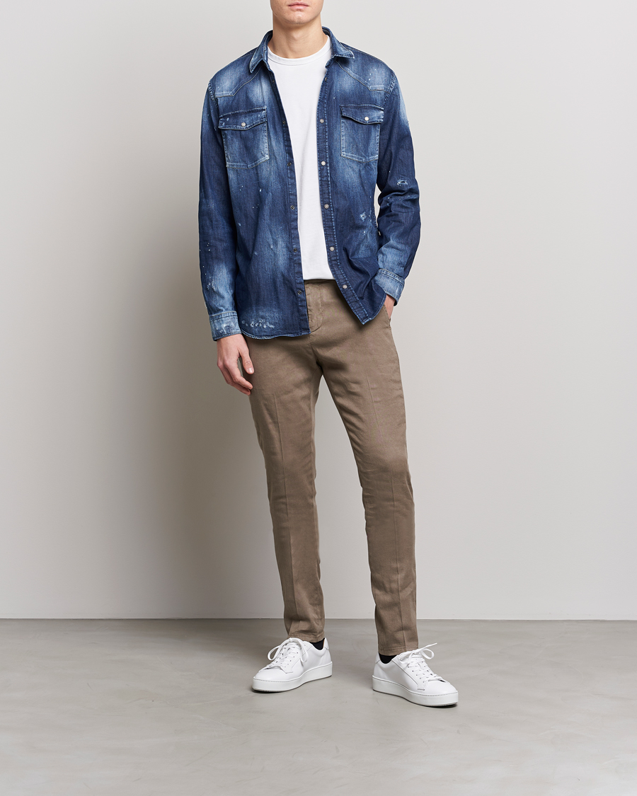 Homme | Pantalons | Dondup | Gaubert Linen Stretch Chinos Light Brown