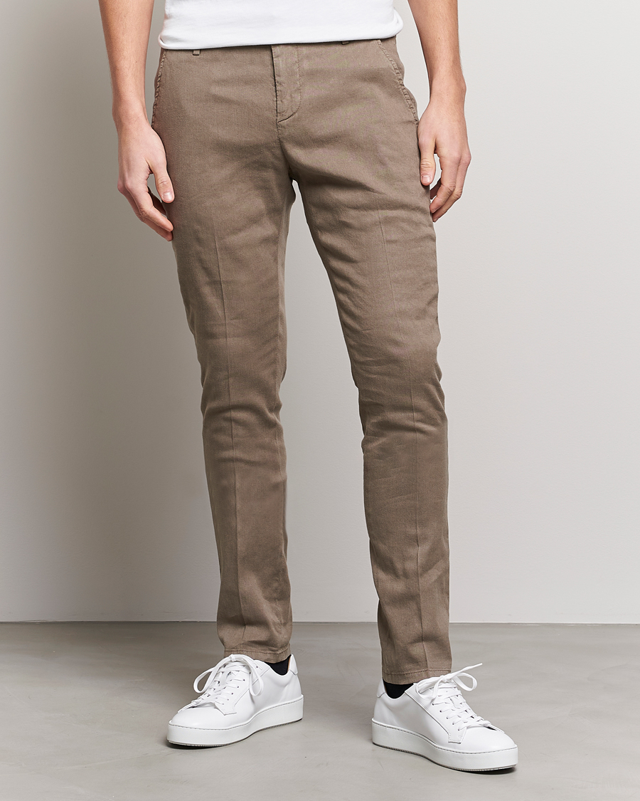 Homme | Pantalons | Dondup | Gaubert Linen Stretch Chinos Light Brown