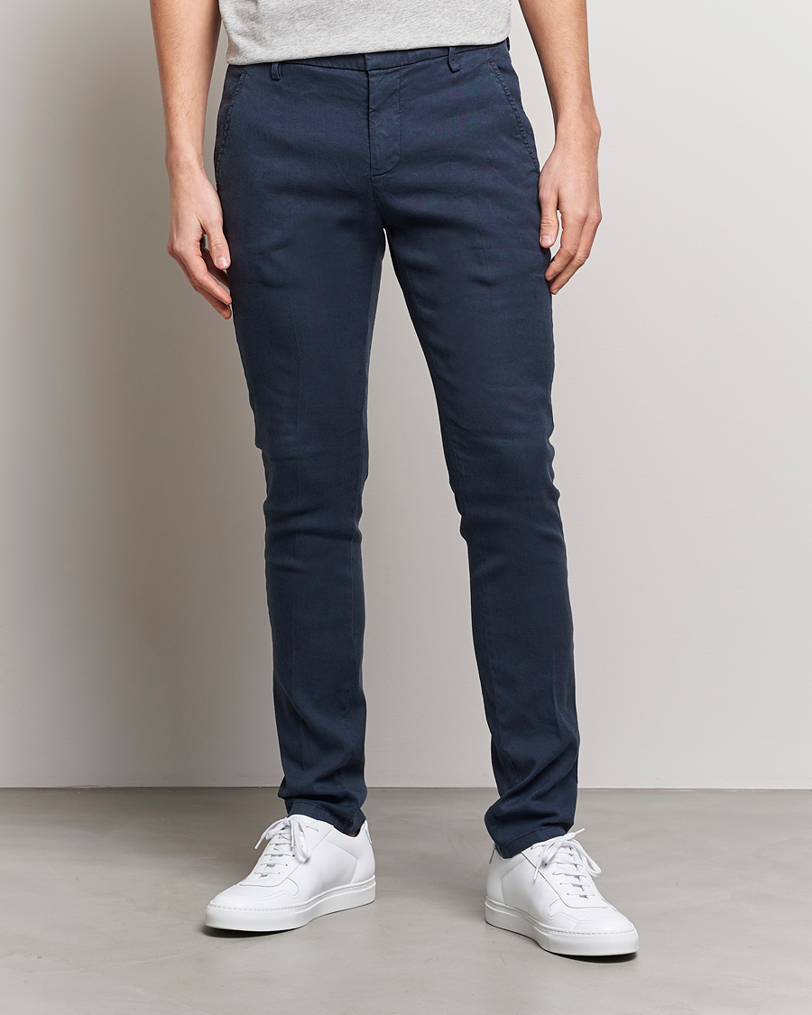 Homme | Pantalons | Dondup | Gaubert Linen Stretch Chinos Navy