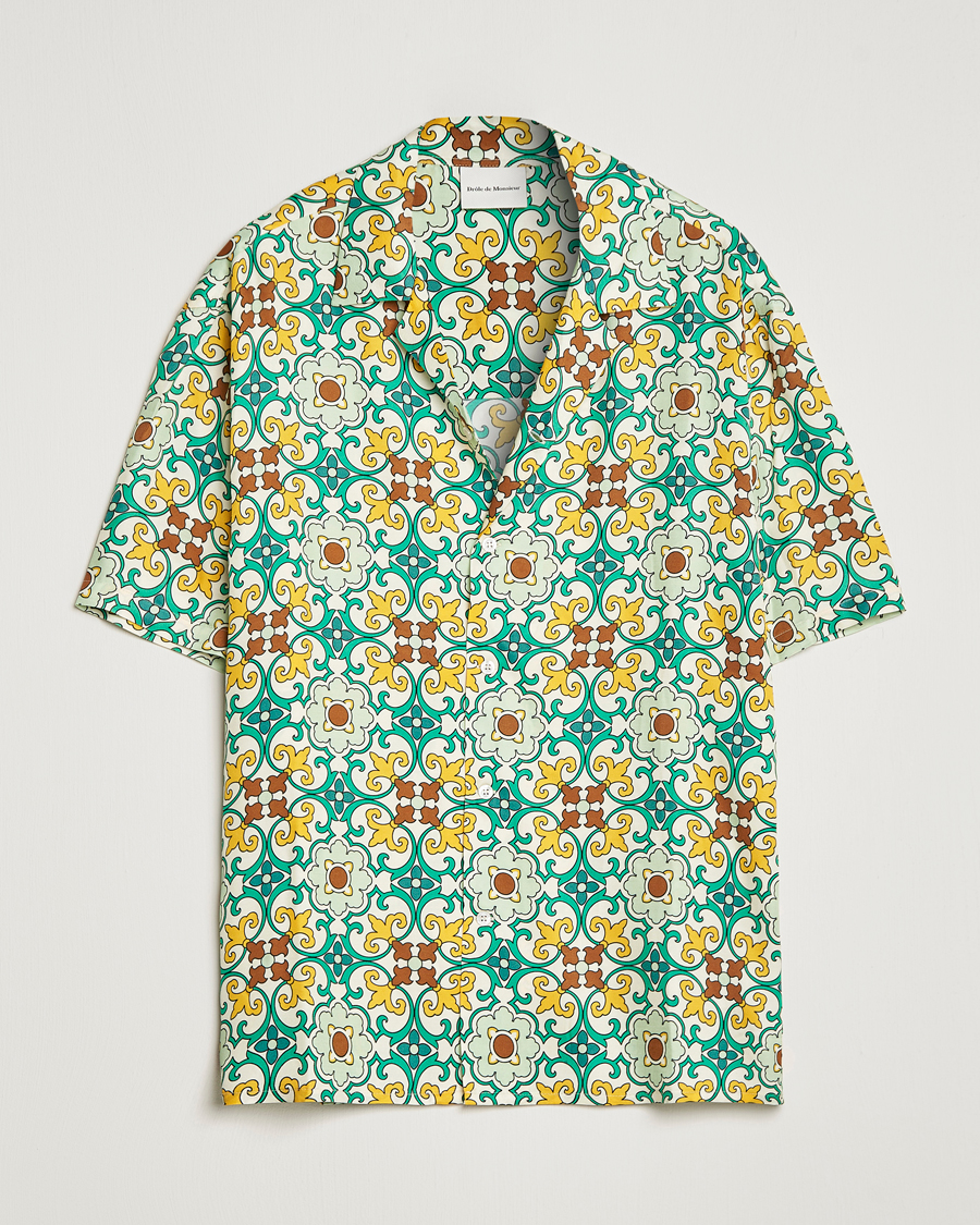 Homme | Chemises | Drôle de Monsieur | Ornaments Print Bowling Shirt Yellow/Green