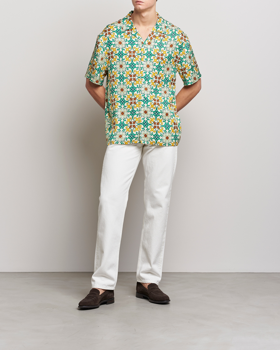Homme | Chemises | Drôle de Monsieur | Ornaments Print Bowling Shirt Yellow/Green