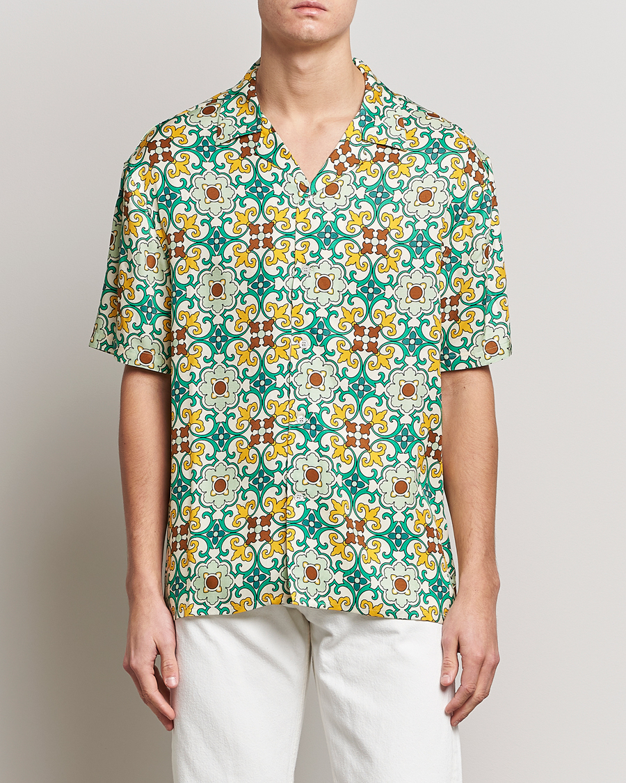 Homme | Chemises | Drôle de Monsieur | Ornaments Print Bowling Shirt Yellow/Green