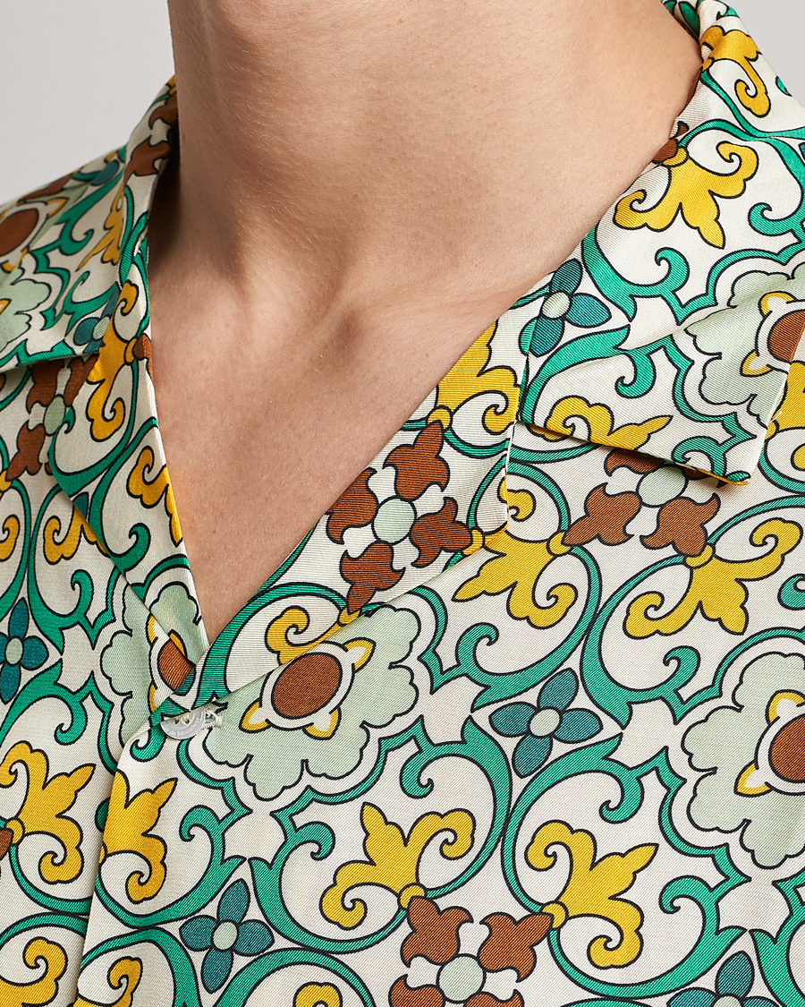 Homme | Chemises | Drôle de Monsieur | Ornaments Print Bowling Shirt Yellow/Green