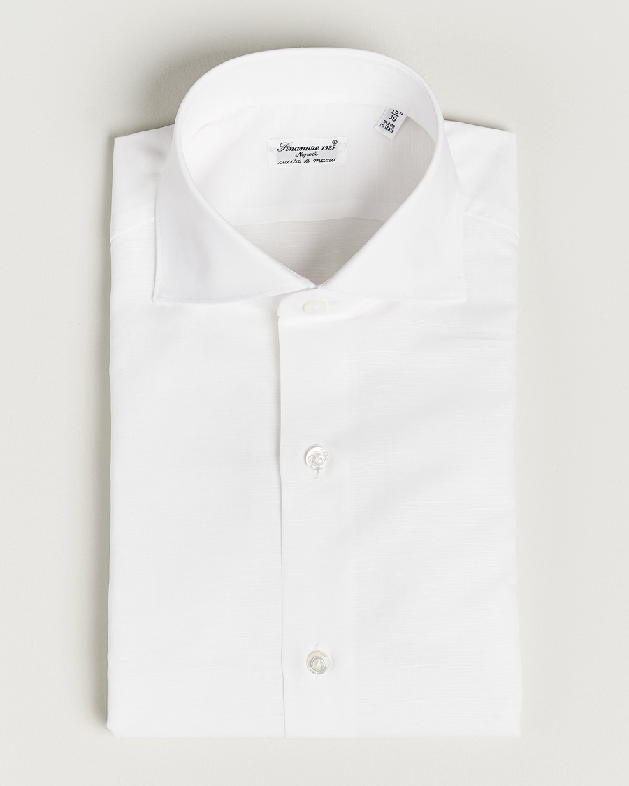 Homme | Chemises | Finamore Napoli | Milano Slim Linen Dress Shirt White