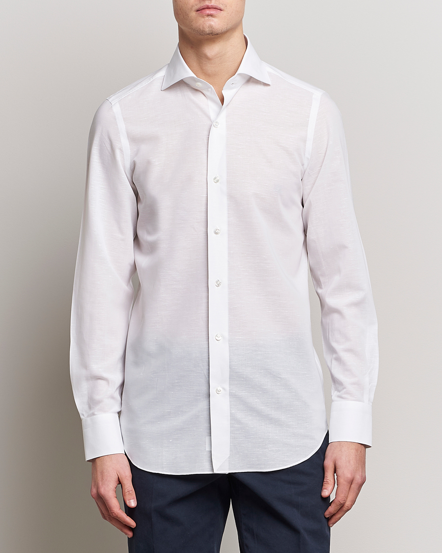 Homme | Chemises | Finamore Napoli | Milano Slim Linen Dress Shirt White