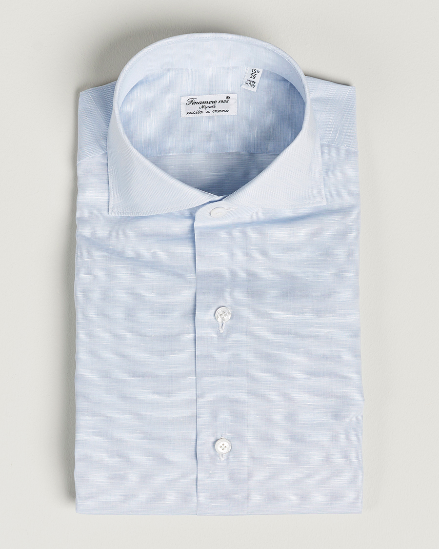 Homme | Chemises | Finamore Napoli | Milano Slim Linen Dress Shirt Light Blue