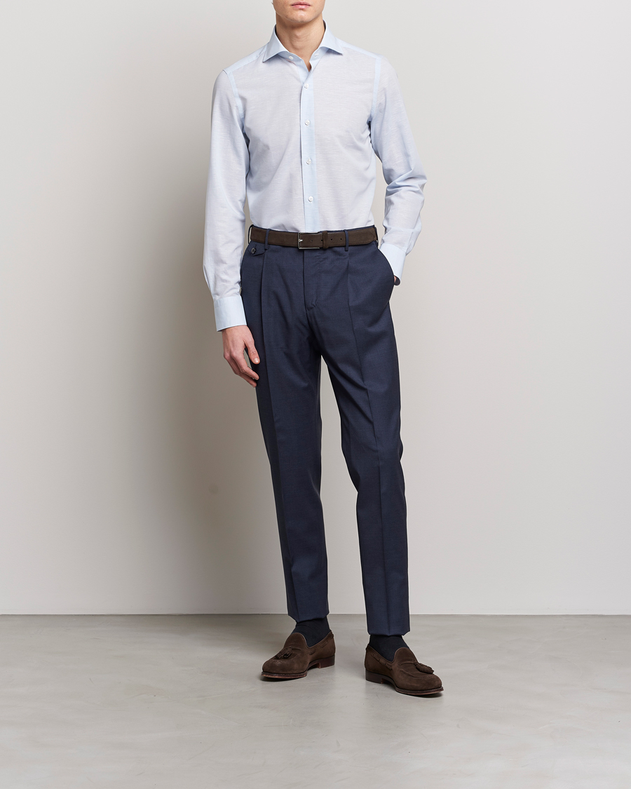 Homme | Chemises | Finamore Napoli | Milano Slim Linen Dress Shirt Light Blue