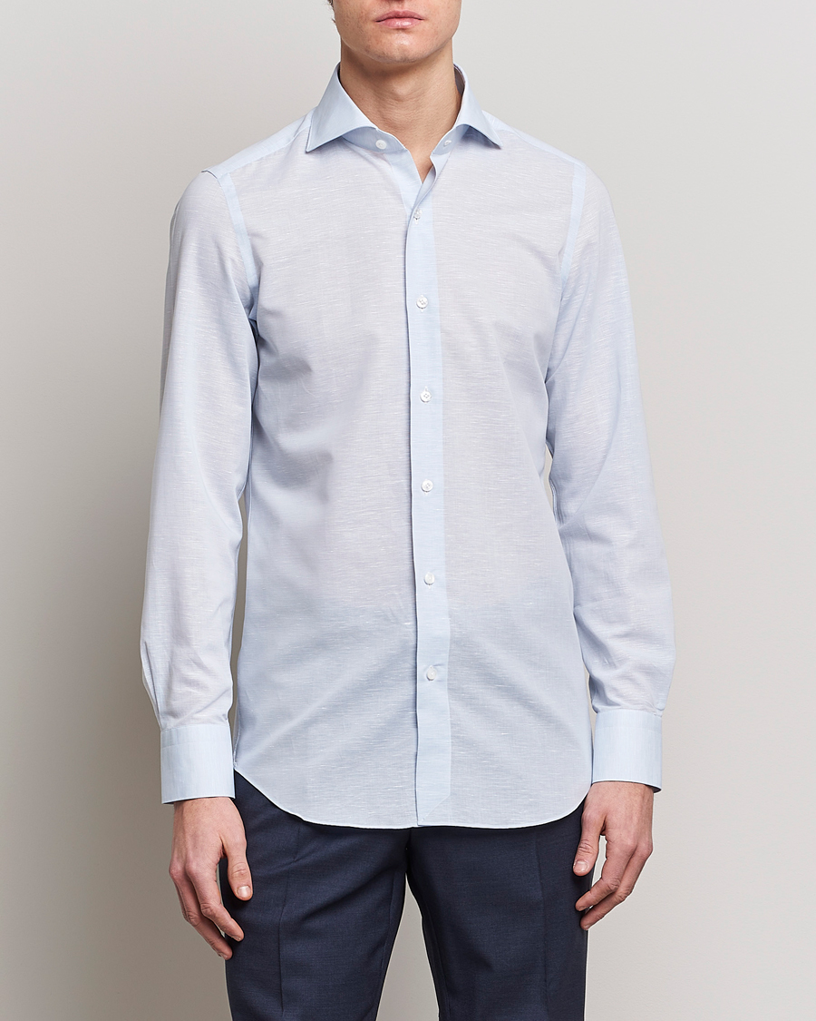Homme | Chemises | Finamore Napoli | Milano Slim Linen Dress Shirt Light Blue