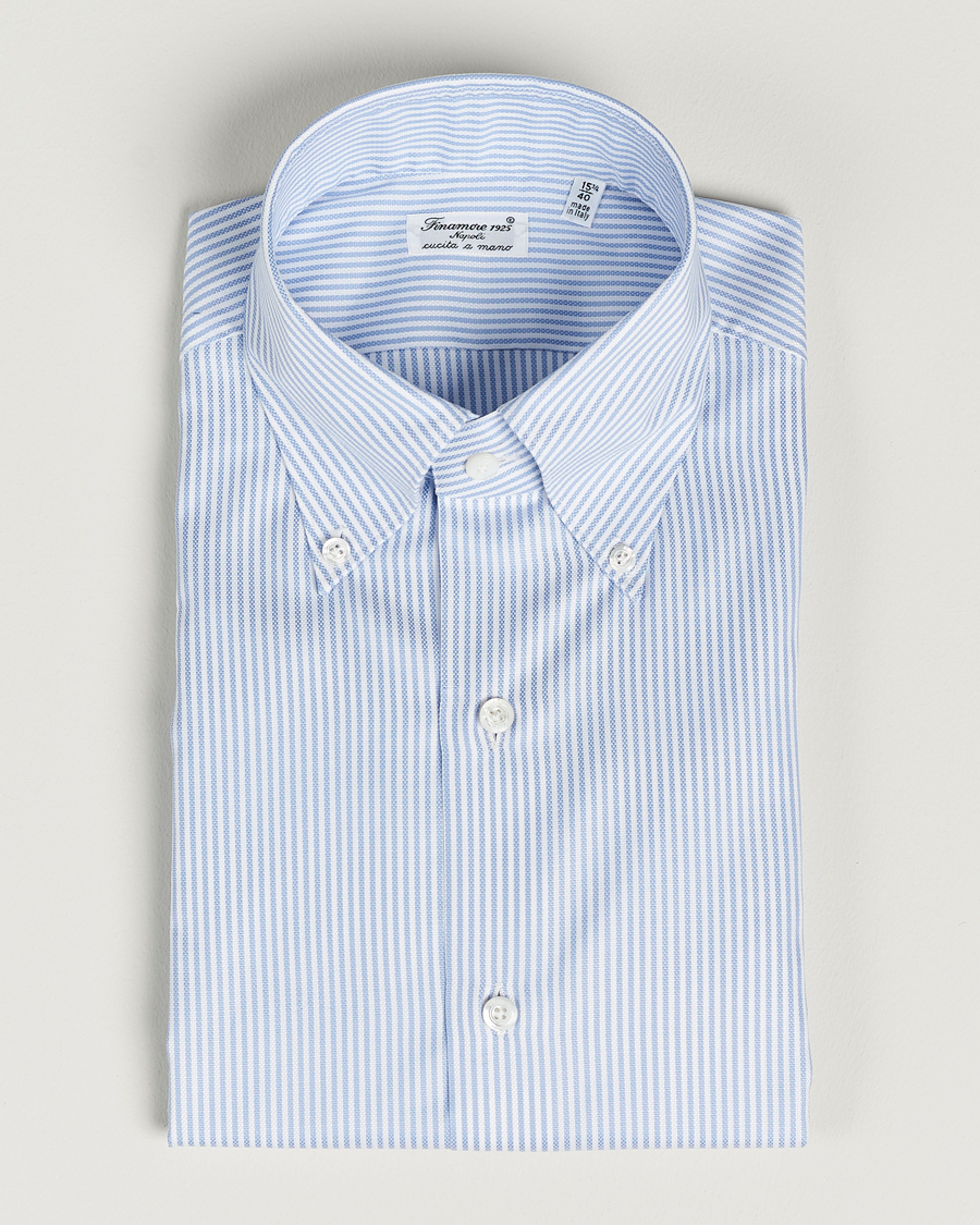 Homme | Chemises | Finamore Napoli | Milano Slim Oxford Button Down Shirt Blue Stripe