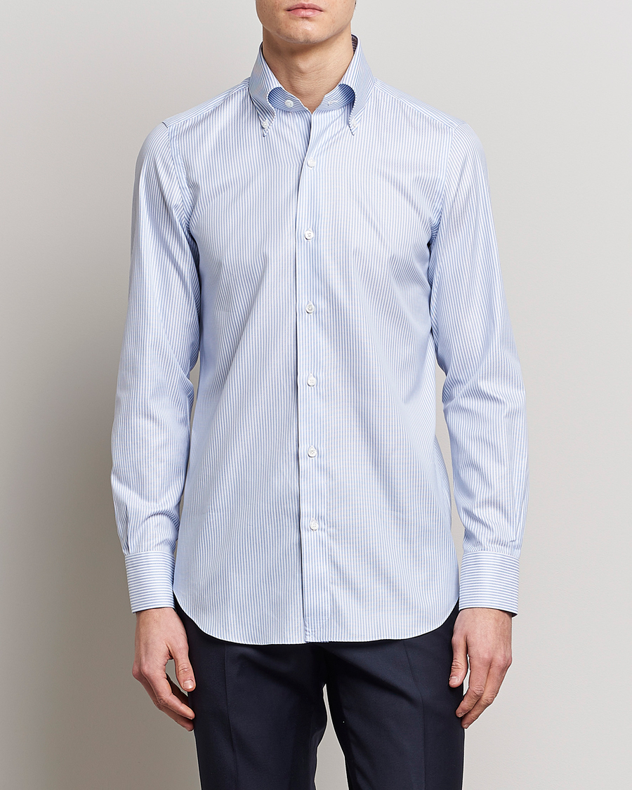 Homme | Chemises | Finamore Napoli | Milano Slim Oxford Button Down Shirt Blue Stripe