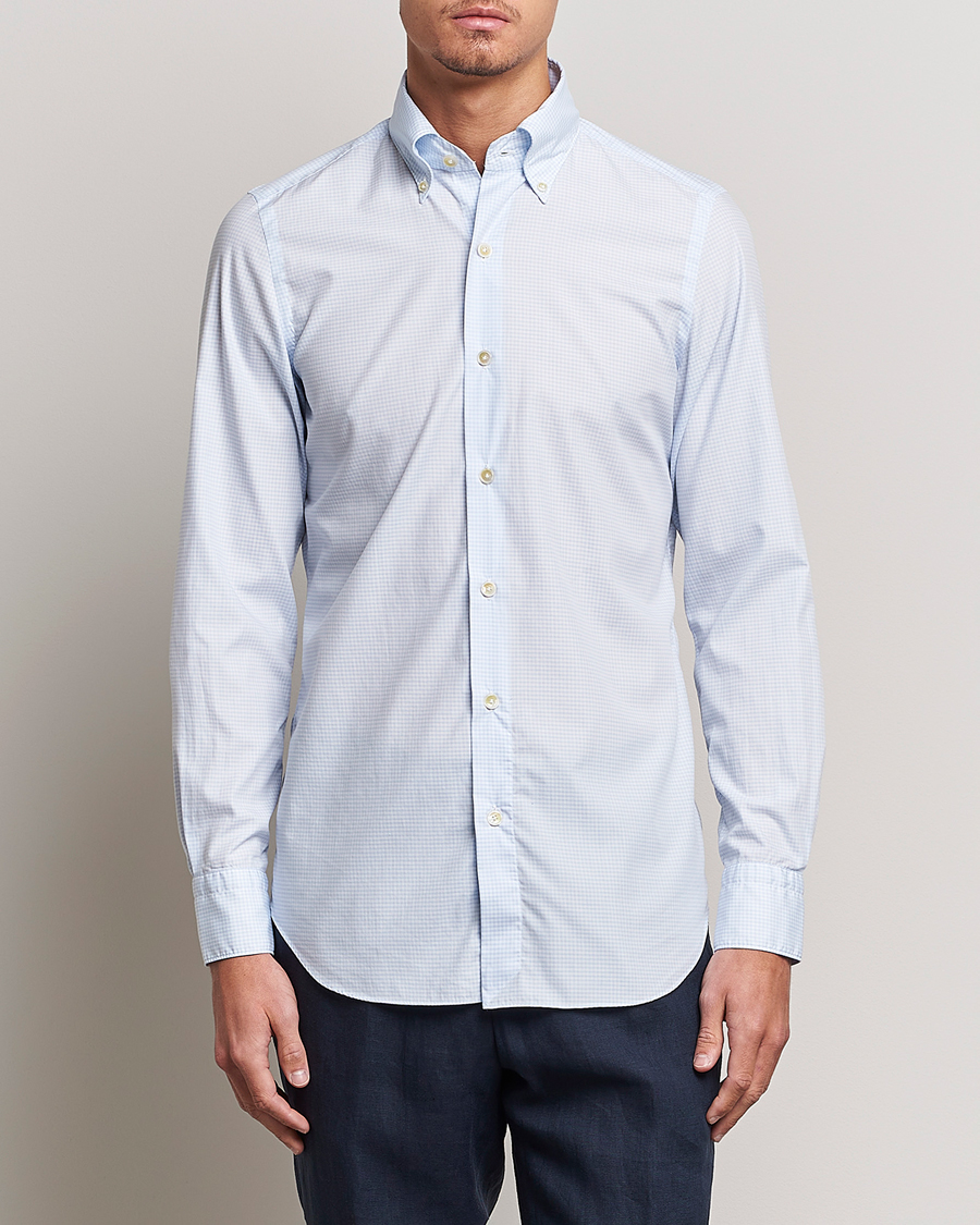 Homme | Chemises | Finamore Napoli | Milano Slim Washed Dress Shirt Light Blue Check