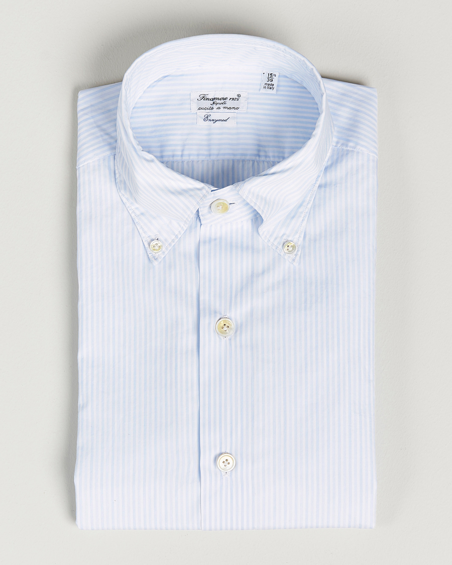 Homme | Chemises | Finamore Napoli | Milano Slim Washed Dress Shirt Light Blue Stripe