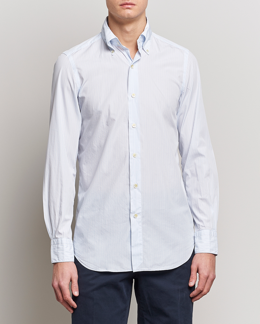 Homme | Chemises | Finamore Napoli | Milano Slim Washed Dress Shirt Light Blue Stripe
