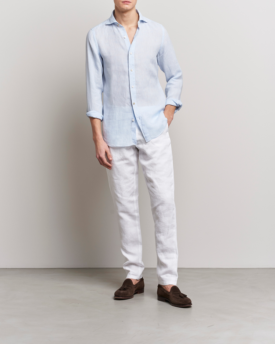 Homme | Chemises | Finamore Napoli | Tokyo Slim Linen Shirt Light Blue