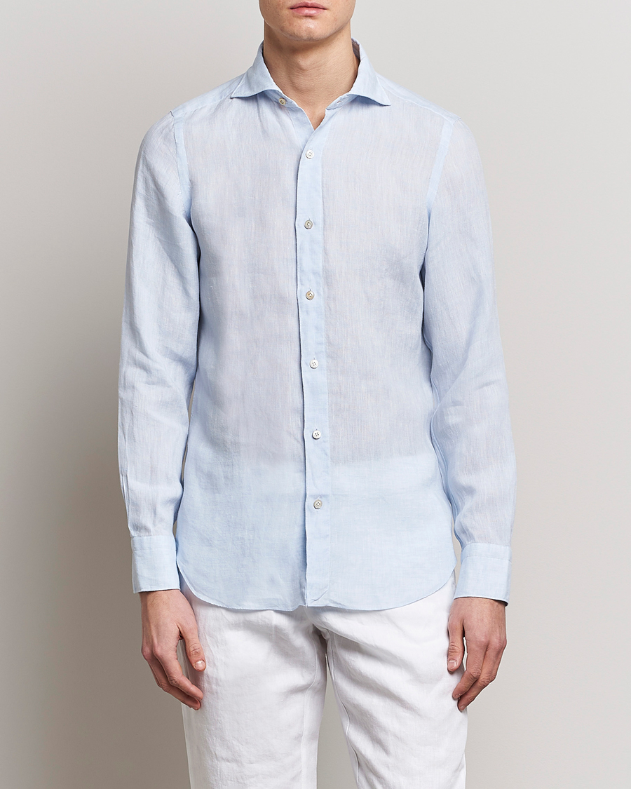 Homme | Chemises | Finamore Napoli | Tokyo Slim Linen Shirt Light Blue
