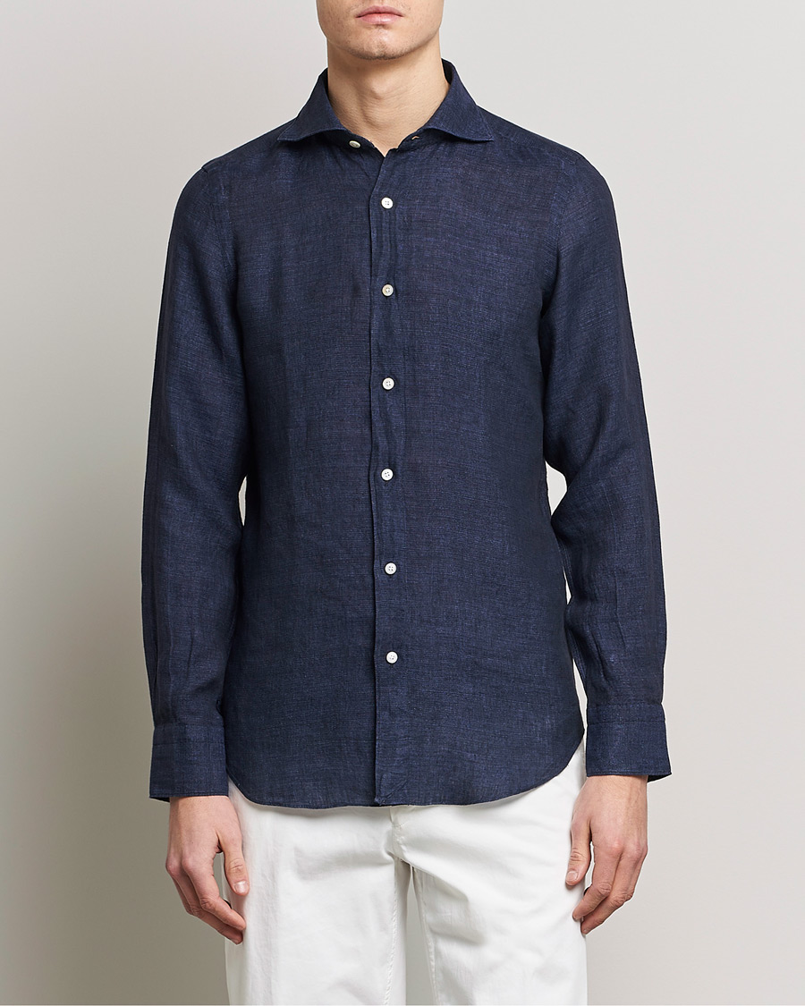 Homme | Chemises | Finamore Napoli | Tokyo Slim Linen Shirt Navy